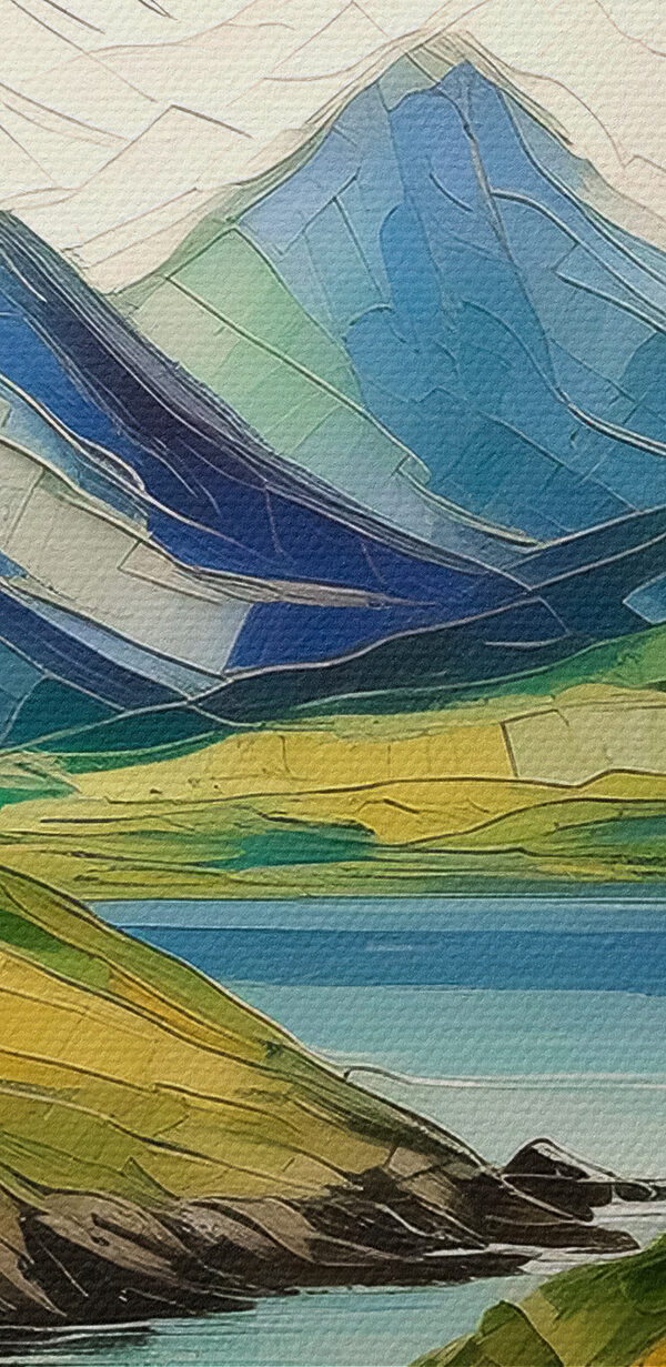 Peinture d'une maison sur une colline au bord d'une rivière Peinture d'une maison sur une colline au bord d'une rivière