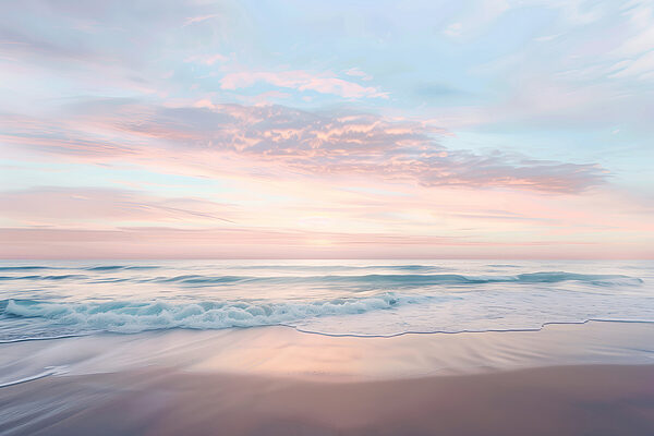 Une plage avec des vagues et un ciel rose Une plage avec des vagues et un ciel rose