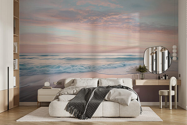 Une plage avec des vagues et un ciel rose Une plage avec des vagues et un ciel rose
