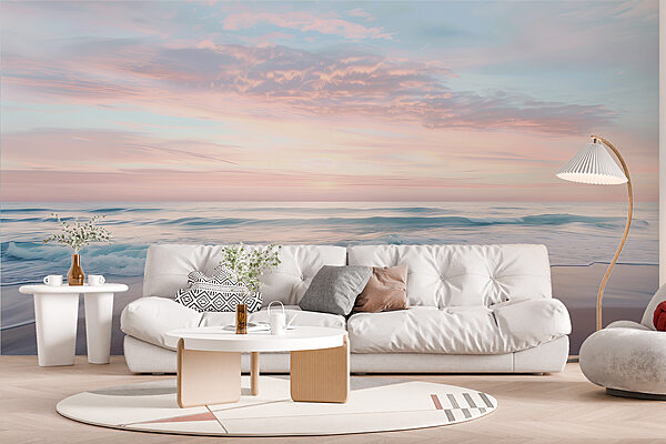Une plage avec des vagues et un ciel rose Une plage avec des vagues et un ciel rose