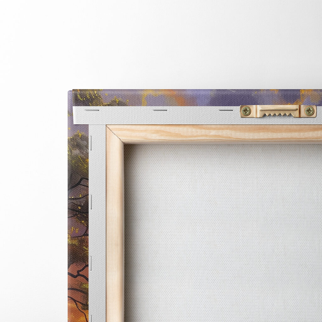 A painting of a path leading to a body of water with flowers