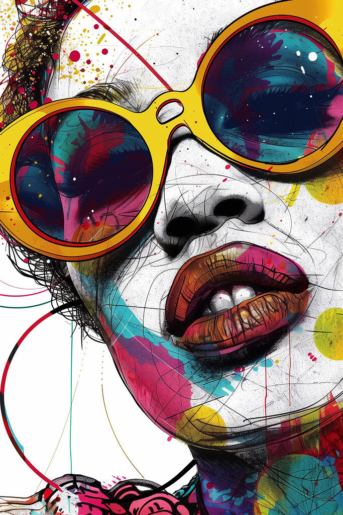 A woman wearing yellow sunglasses A woman wearing yellow sunglasses