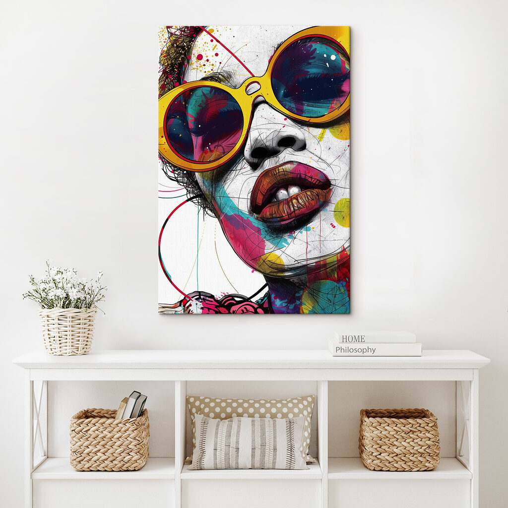 A woman wearing yellow sunglasses A woman wearing yellow sunglasses