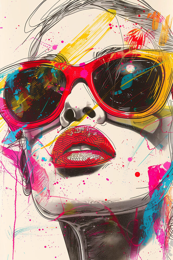 Une femme portant des lunettes de soleil et des lèvres Une femme portant des lunettes de soleil et des lèvres