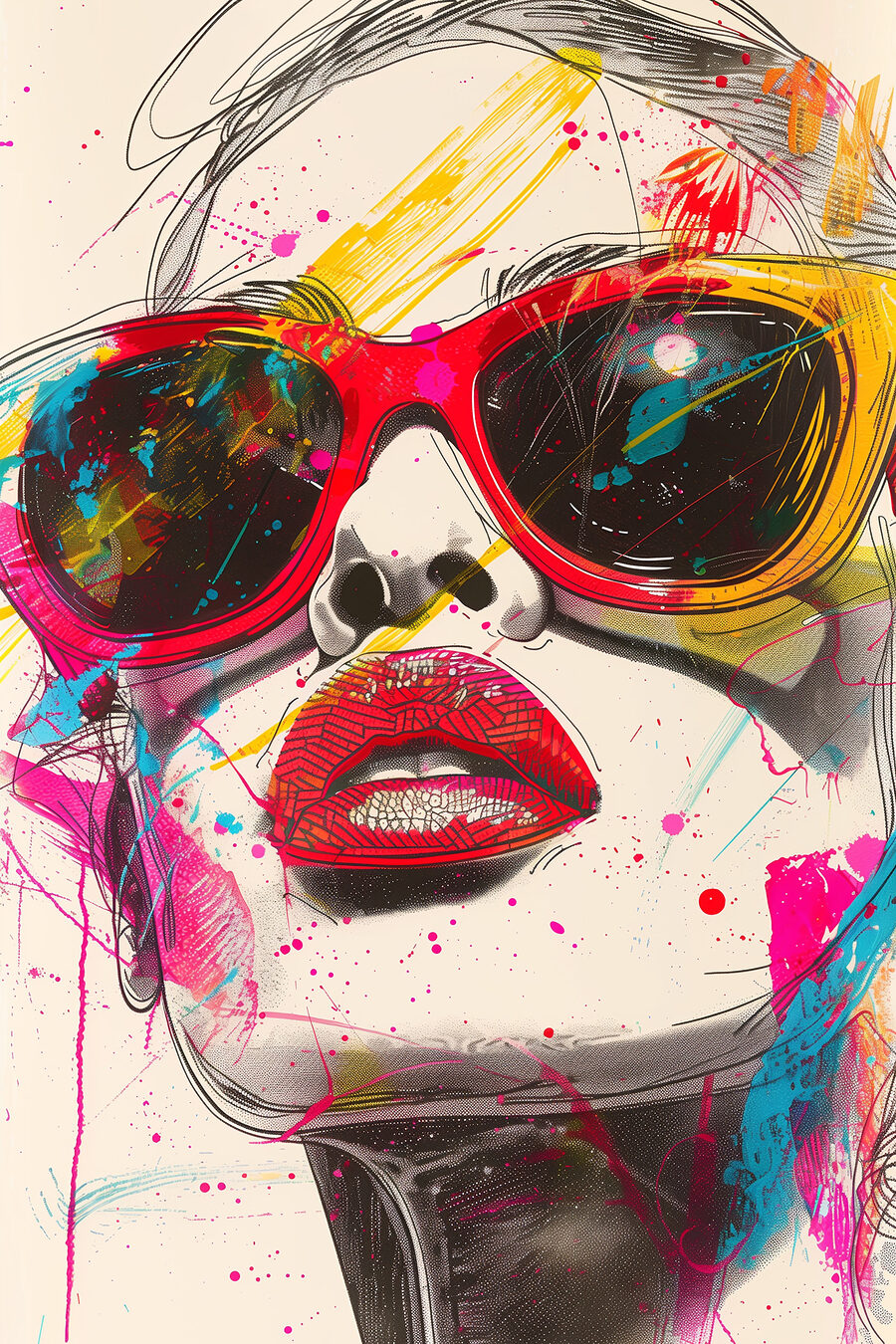 Une femme portant des lunettes de soleil et des lèvres Une femme portant des lunettes de soleil et des lèvres