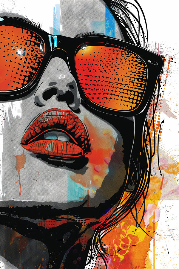 Une femme portant des lunettes de soleil et des lèvres Une femme portant des lunettes de soleil et des lèvres