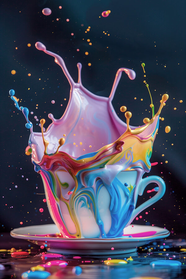 Un liquide coloré éclaboussant une tasse Un liquide coloré éclaboussant une tasse