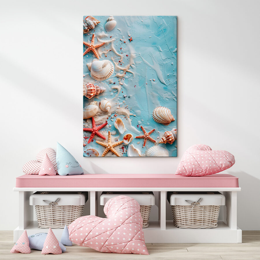 Groupe de coquillages et d'étoiles de mer sur une surface bleue Groupe de coquillages et d'étoiles de mer sur une surface bleue