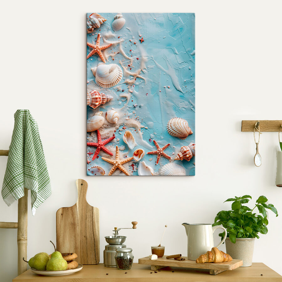 Groupe de coquillages et d'étoiles de mer sur une surface bleue Groupe de coquillages et d'étoiles de mer sur une surface bleue