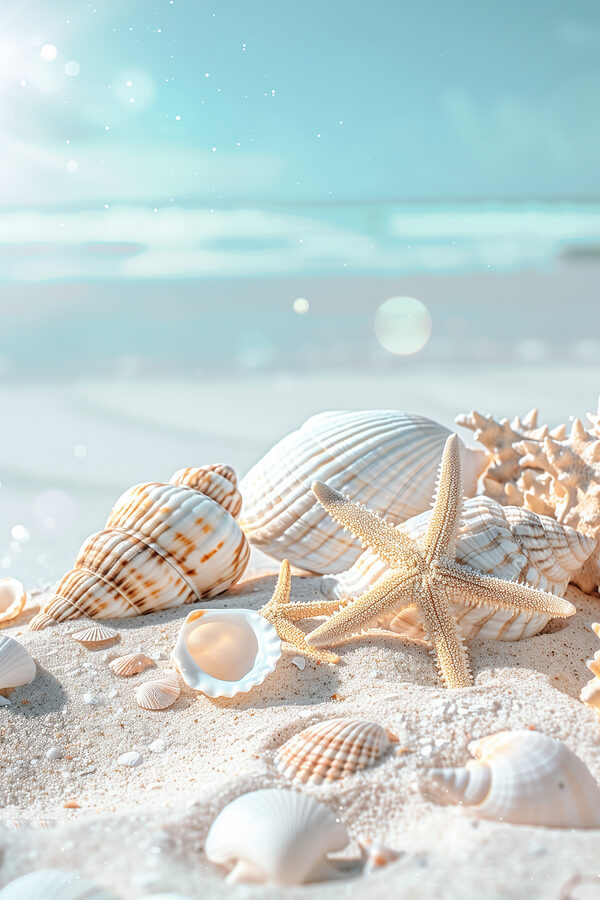Groupe de coquillages et d'étoiles de mer sur le sable Groupe de coquillages et d'étoiles de mer sur le sable