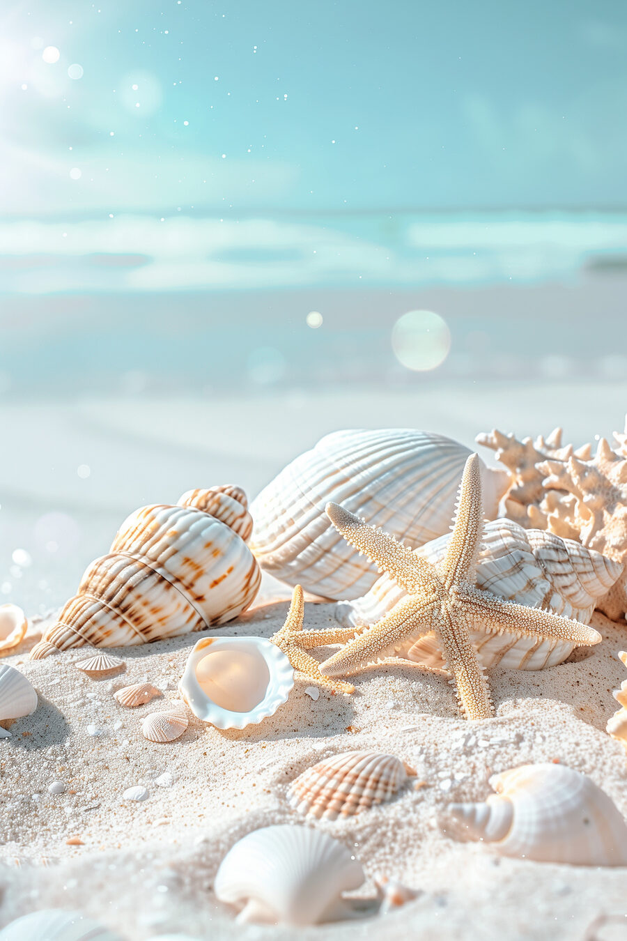 Groupe de coquillages et d'étoiles de mer sur le sable Groupe de coquillages et d'étoiles de mer sur le sable