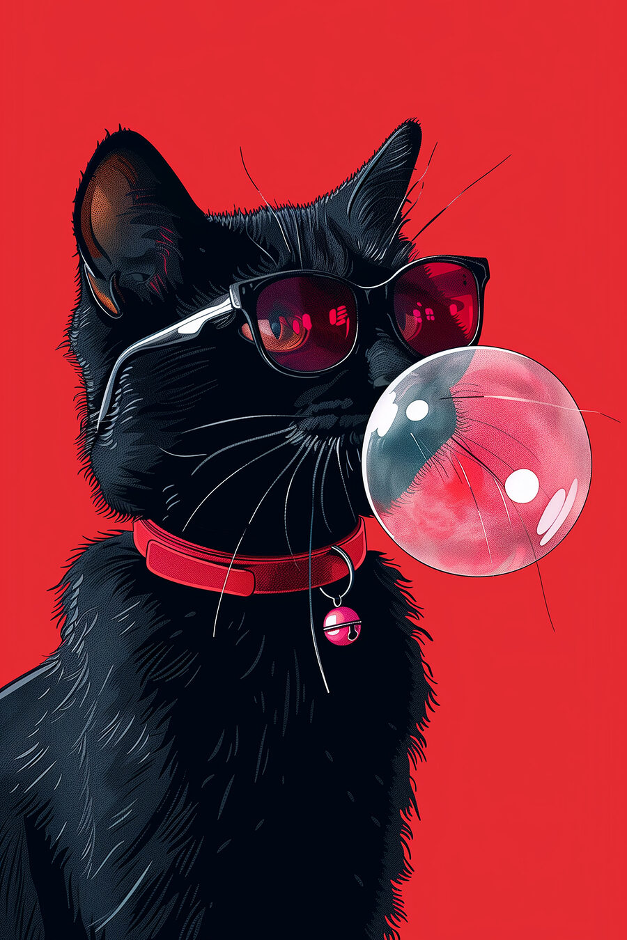 Un chat portant des lunettes de soleil et mâchant du chewing-gum Un chat portant des lunettes de soleil et mâchant du chewing-gum