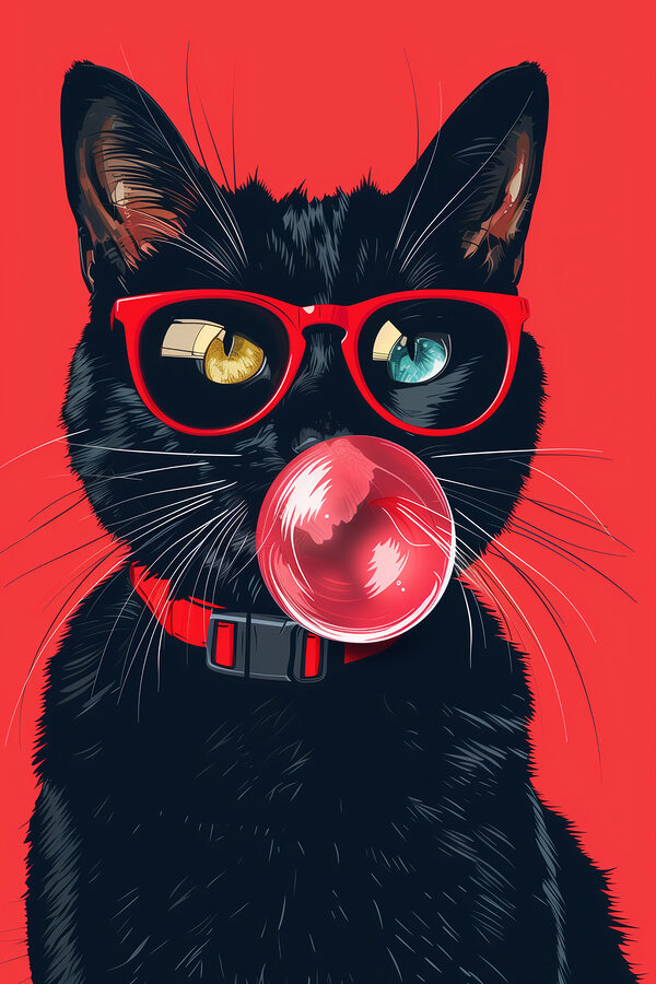 Un chat portant des lunettes de soleil et mâchant du chewing-gum Un chat portant des lunettes de soleil et mâchant du chewing-gum