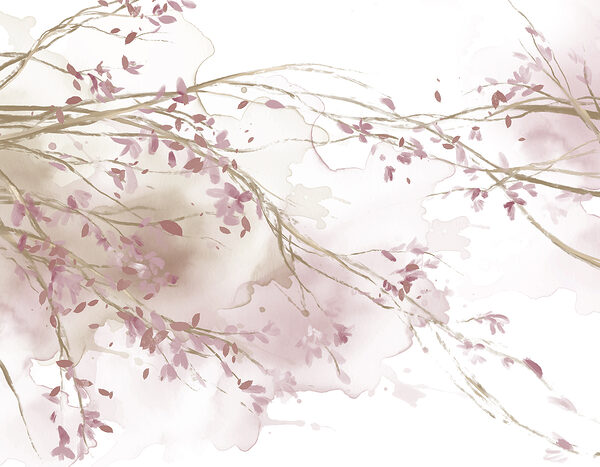 Aquarelle d'une branche d'arbre avec des fleurs roses Aquarelle d'une branche d'arbre avec des fleurs roses