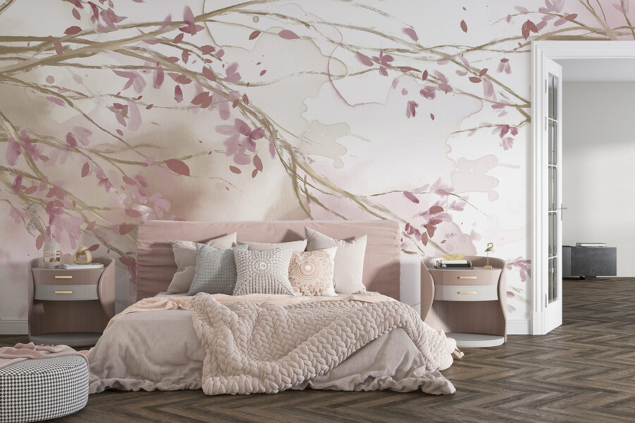 Aquarelle d'une branche d'arbre avec des fleurs roses Aquarelle d'une branche d'arbre avec des fleurs roses