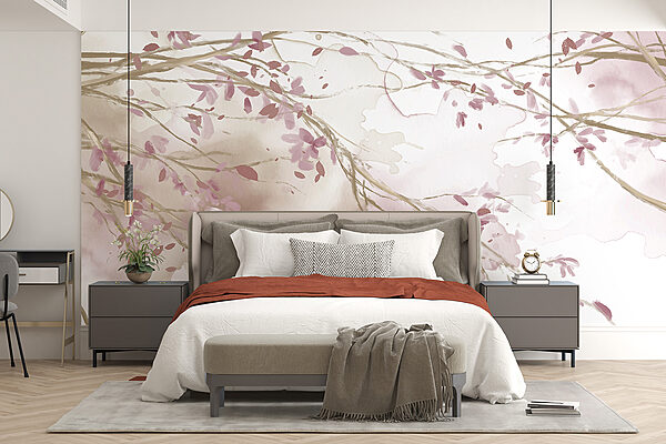Aquarelle d'une branche d'arbre avec des fleurs roses Aquarelle d'une branche d'arbre avec des fleurs roses