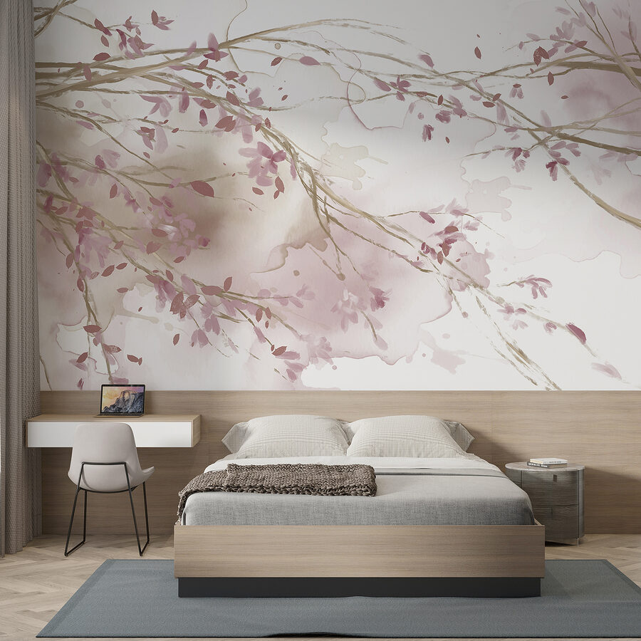 Aquarelle d'une branche d'arbre avec des fleurs roses Aquarelle d'une branche d'arbre avec des fleurs roses