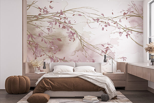 Aquarelle d'une branche d'arbre avec des fleurs roses Aquarelle d'une branche d'arbre avec des fleurs roses