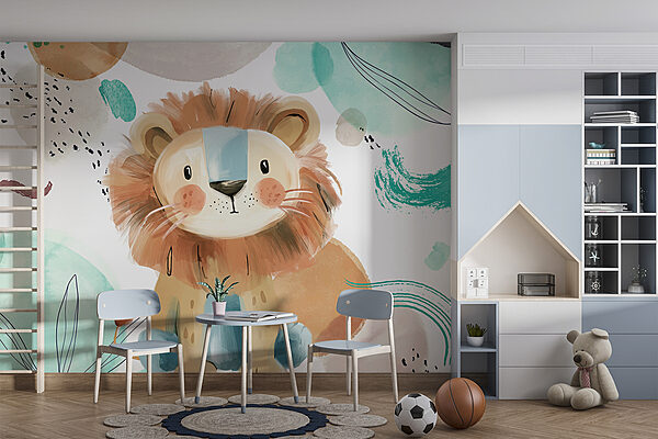 Lion de dessin animé avec des taches bleues et blanches Lion de dessin animé avec des taches bleues et blanches