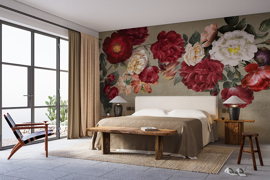 Groupe de fleurs sur fond gris