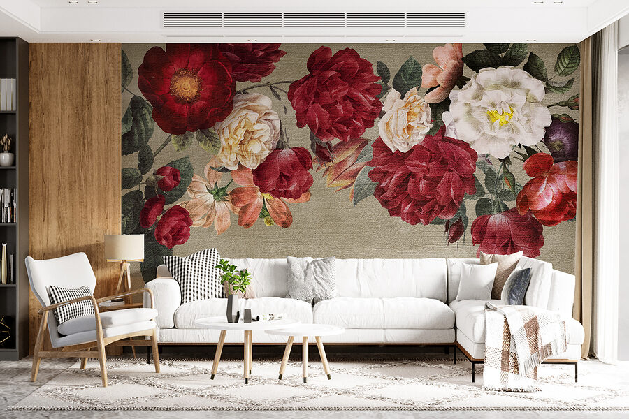 Groupe de fleurs sur fond gris