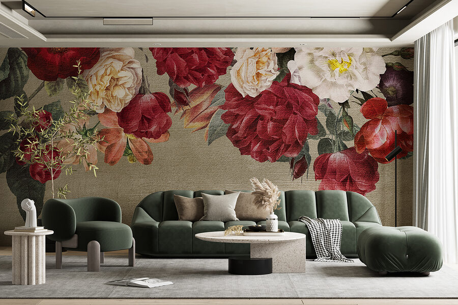 Groupe de fleurs sur fond gris