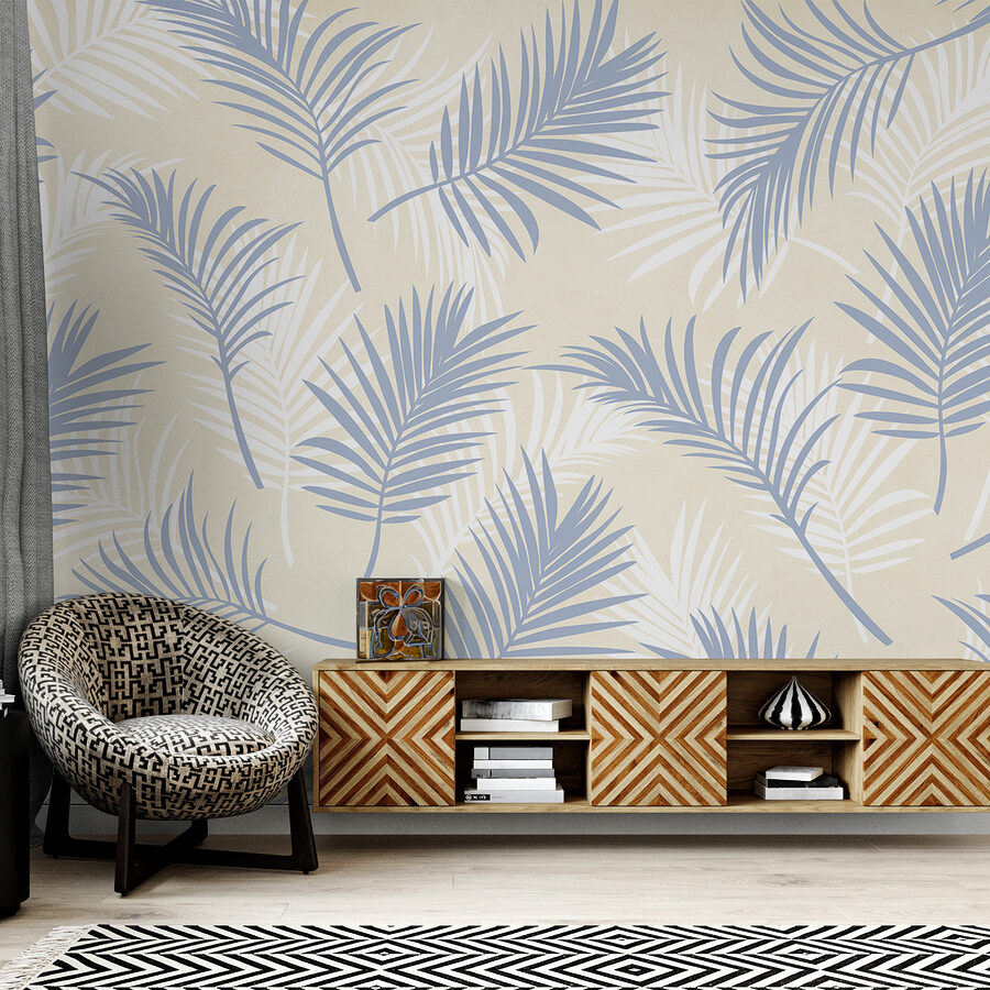 Papier peint Motif de feuilles bleues et blanches – Image 2