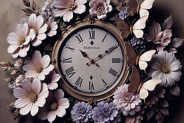 Horloge entourée de fleurs Horloge entourée de fleurs