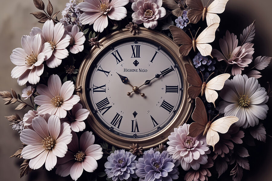 Horloge entourée de fleurs
