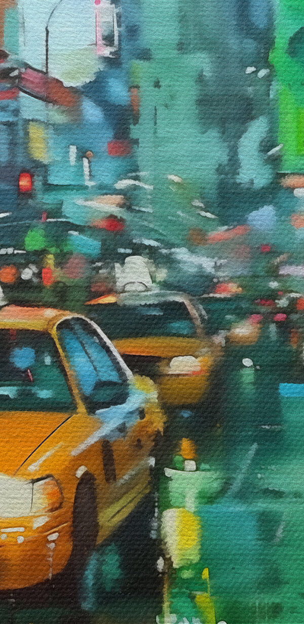 Taxis jaunes dans une rue humide Taxis jaunes dans une rue humide