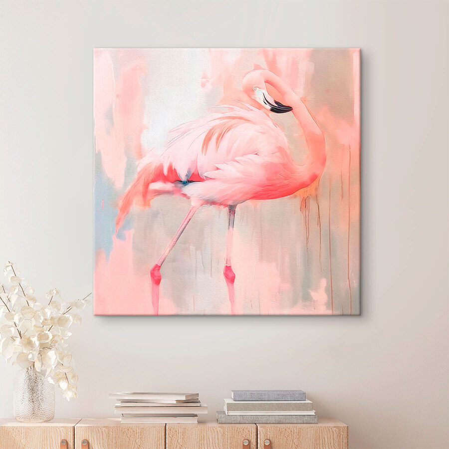 Flamant rose à longues pattes