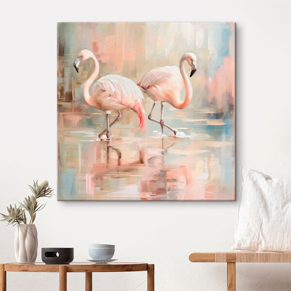 Deux flamants roses marchant sur l'eau Deux flamants roses marchant sur l'eau