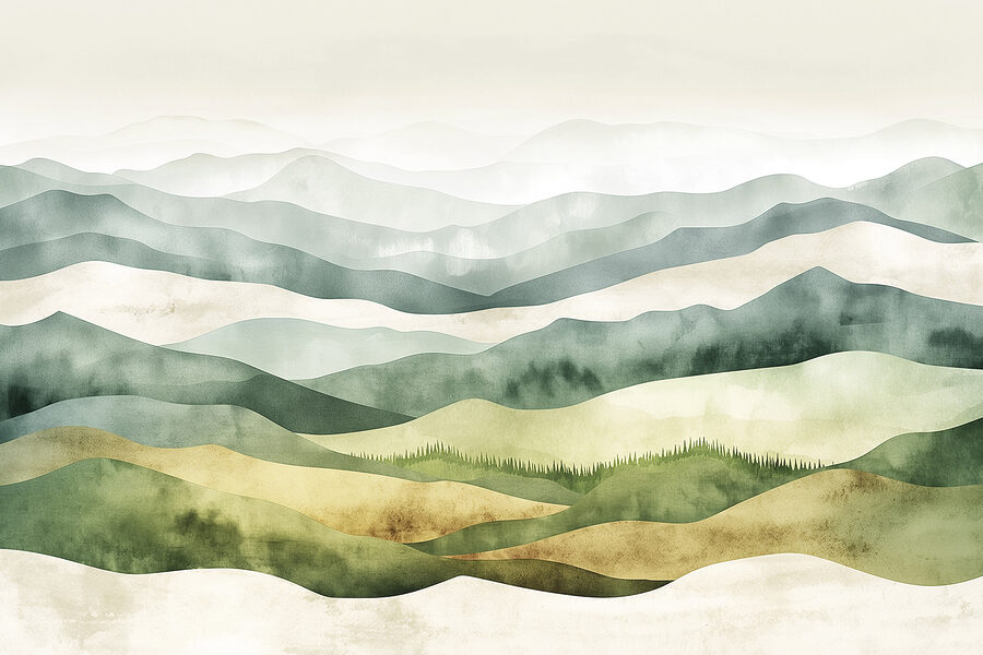 Paysage de collines avec brouillard Paysage de collines avec brouillard
