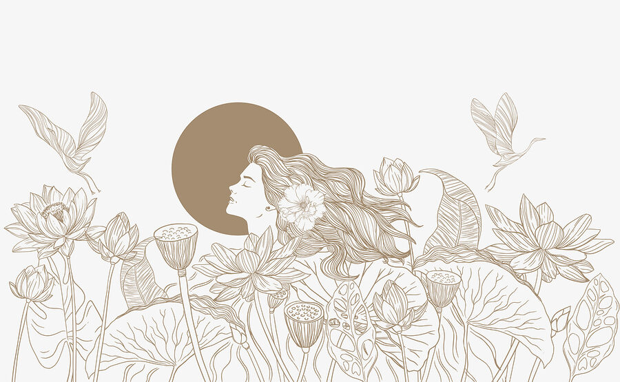 Femme aux cheveux longs et aux fleurs