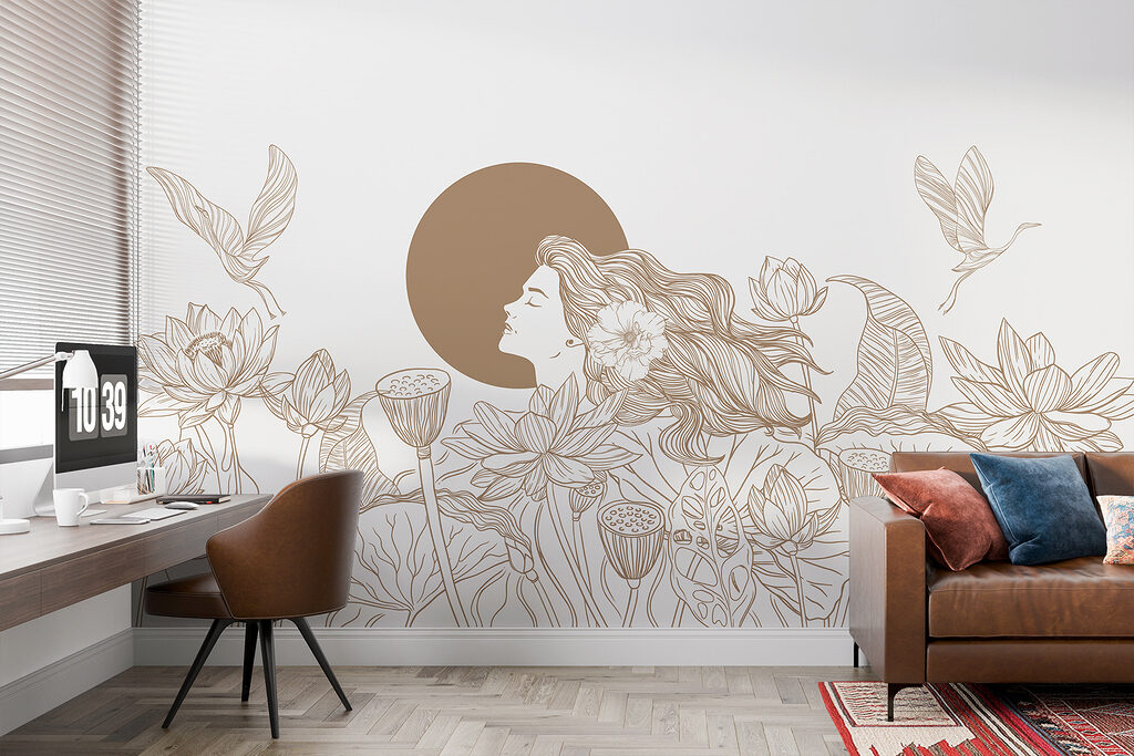 Woman with long hair and flowers