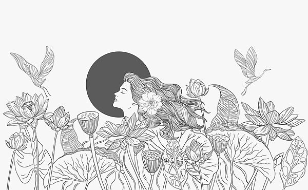 Femme aux cheveux longs et aux fleurs Femme aux cheveux longs et aux fleurs