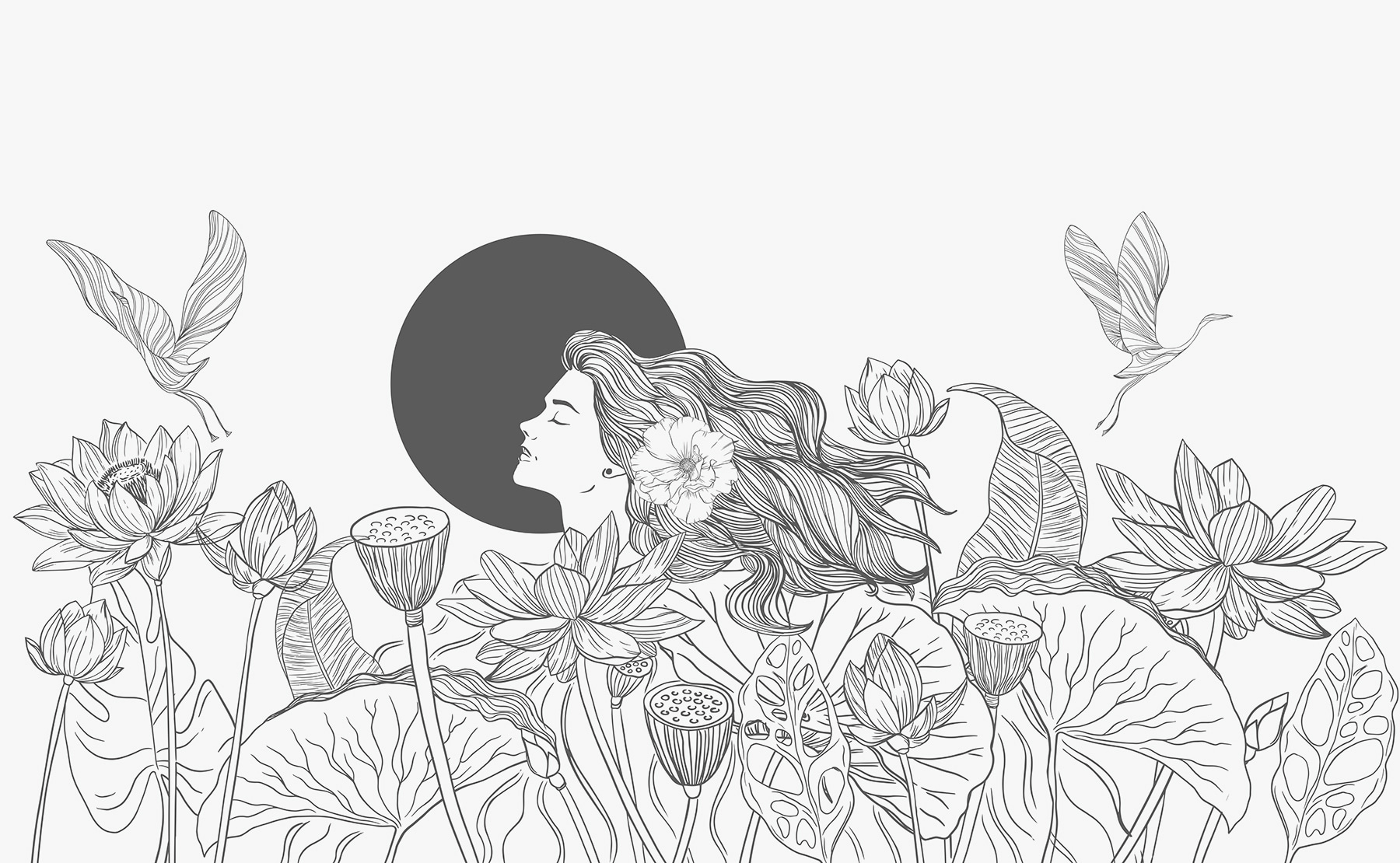 Woman with long hair and flowers