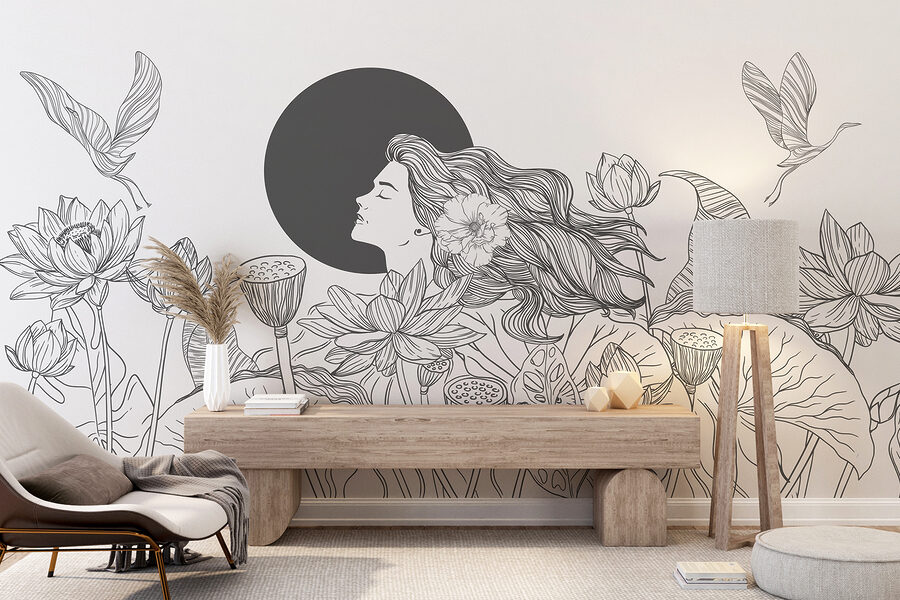 Femme aux cheveux longs et aux fleurs