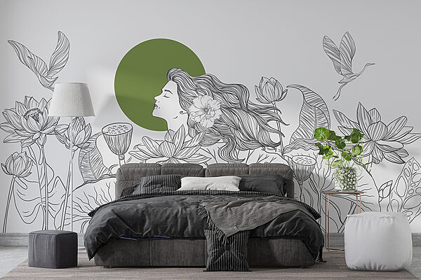 Dessin d'une femme aux cheveux longs et aux fleurs Dessin d'une femme aux cheveux longs et aux fleurs