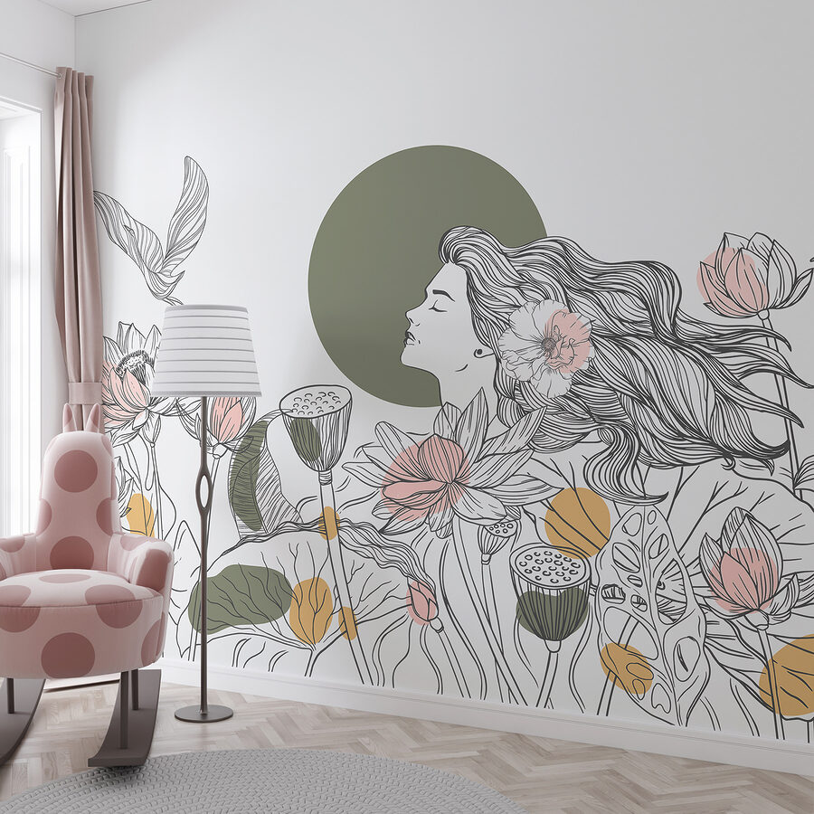 Femme aux cheveux longs et aux fleurs