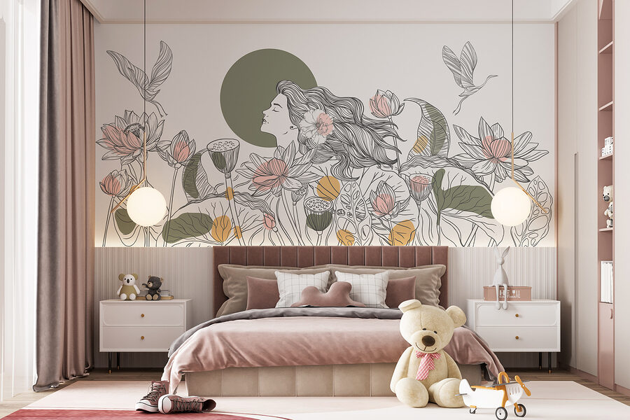 Femme aux cheveux longs et aux fleurs