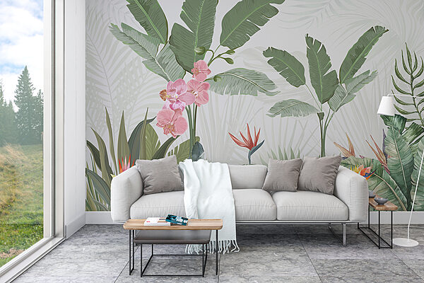 Papier peint avec des fleurs et des plantes Papier peint avec des fleurs et des plantes