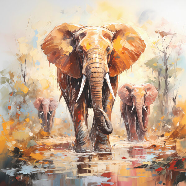 Groupe d'éléphants marchant dans l'eau Groupe d'éléphants marchant dans l'eau