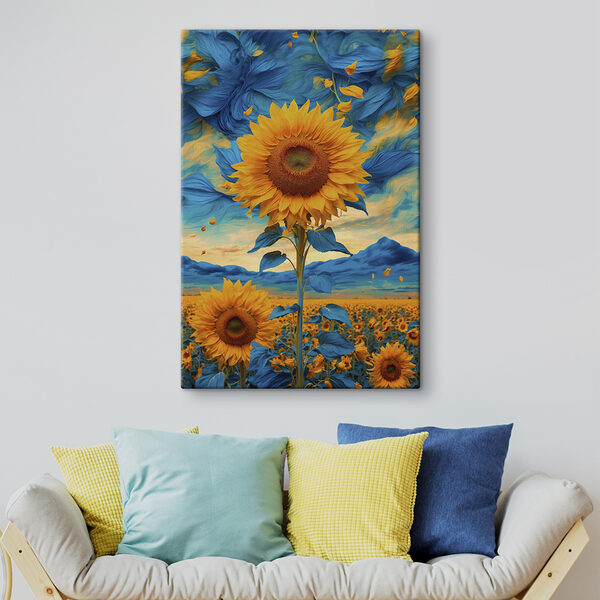 Tournesol avec feuilles bleues et jaunes Tournesol avec feuilles bleues et jaunes