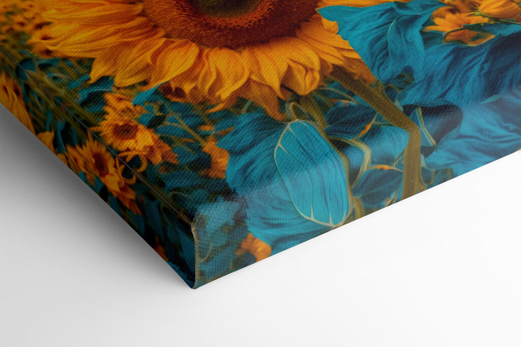 Sunflower with blue and yellow leaves