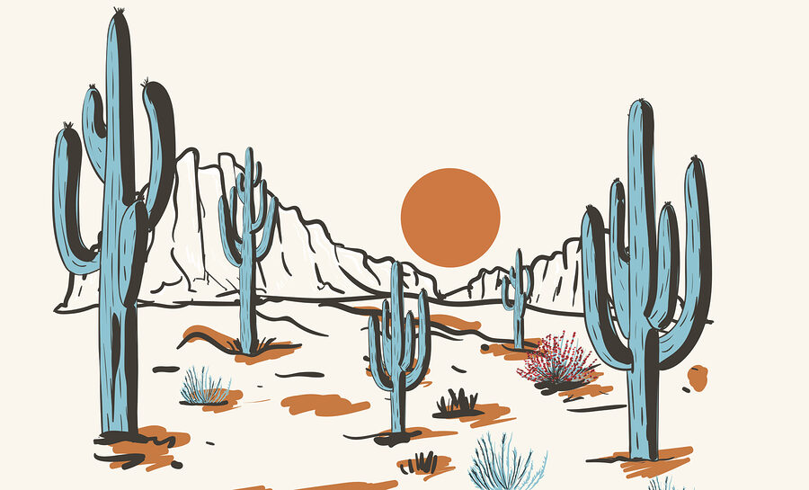 Papier peint Paysage désertique avec cactus et montagnes – Image 3