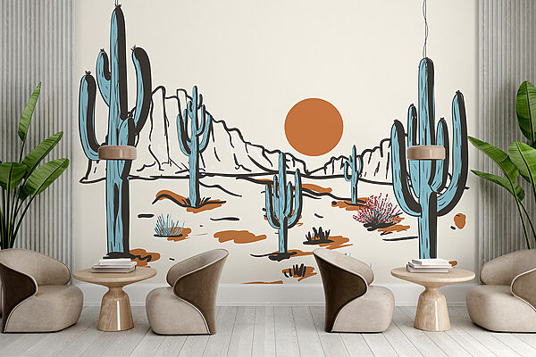 Paysage désertique avec cactus et montagnes Paysage désertique avec cactus et montagnes
