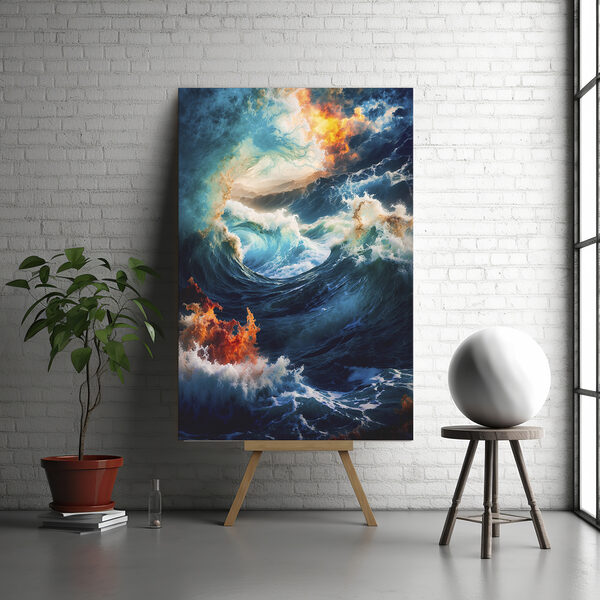 Grandes vagues avec feu et fumée Grandes vagues avec feu et fumée