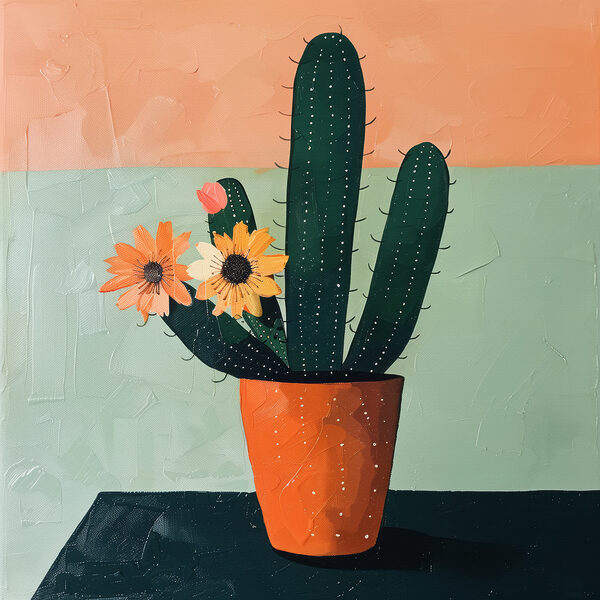 Peinture d'un cactus avec des fleurs dans un pot Peinture d'un cactus avec des fleurs dans un pot