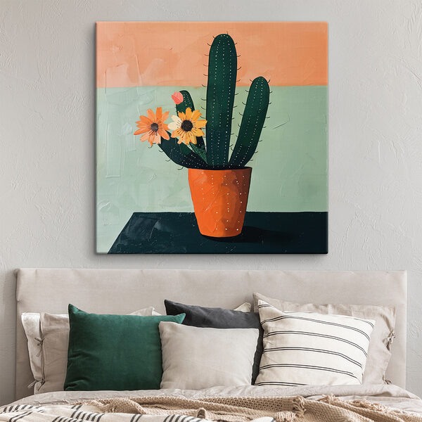 Peinture d'un cactus avec des fleurs dans un pot Peinture d'un cactus avec des fleurs dans un pot
